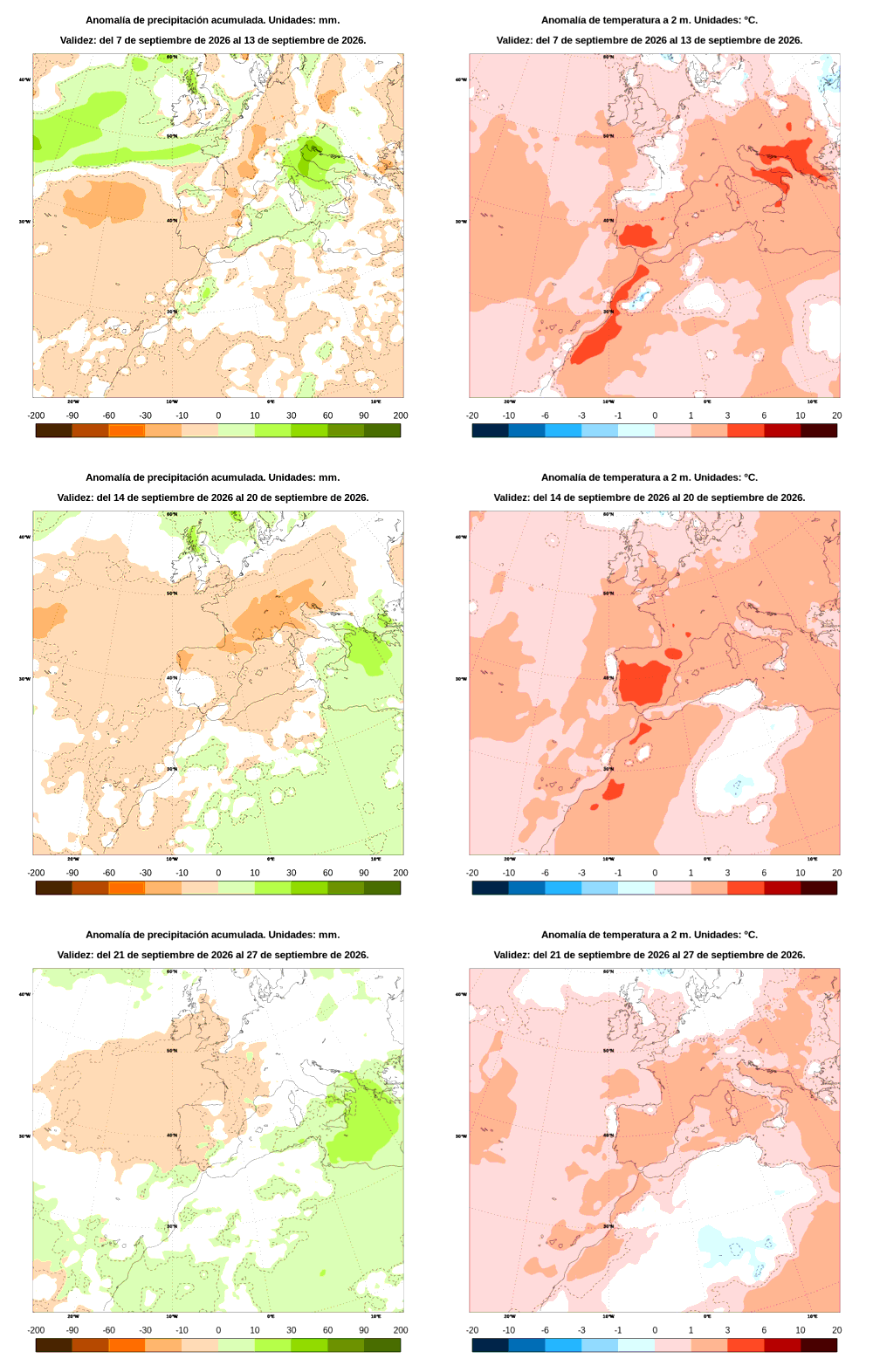 Anomal�a de precipitaci�n y temperatura entre el lunes 7 de septiembre y el domingo 27 de septiembre de 2026