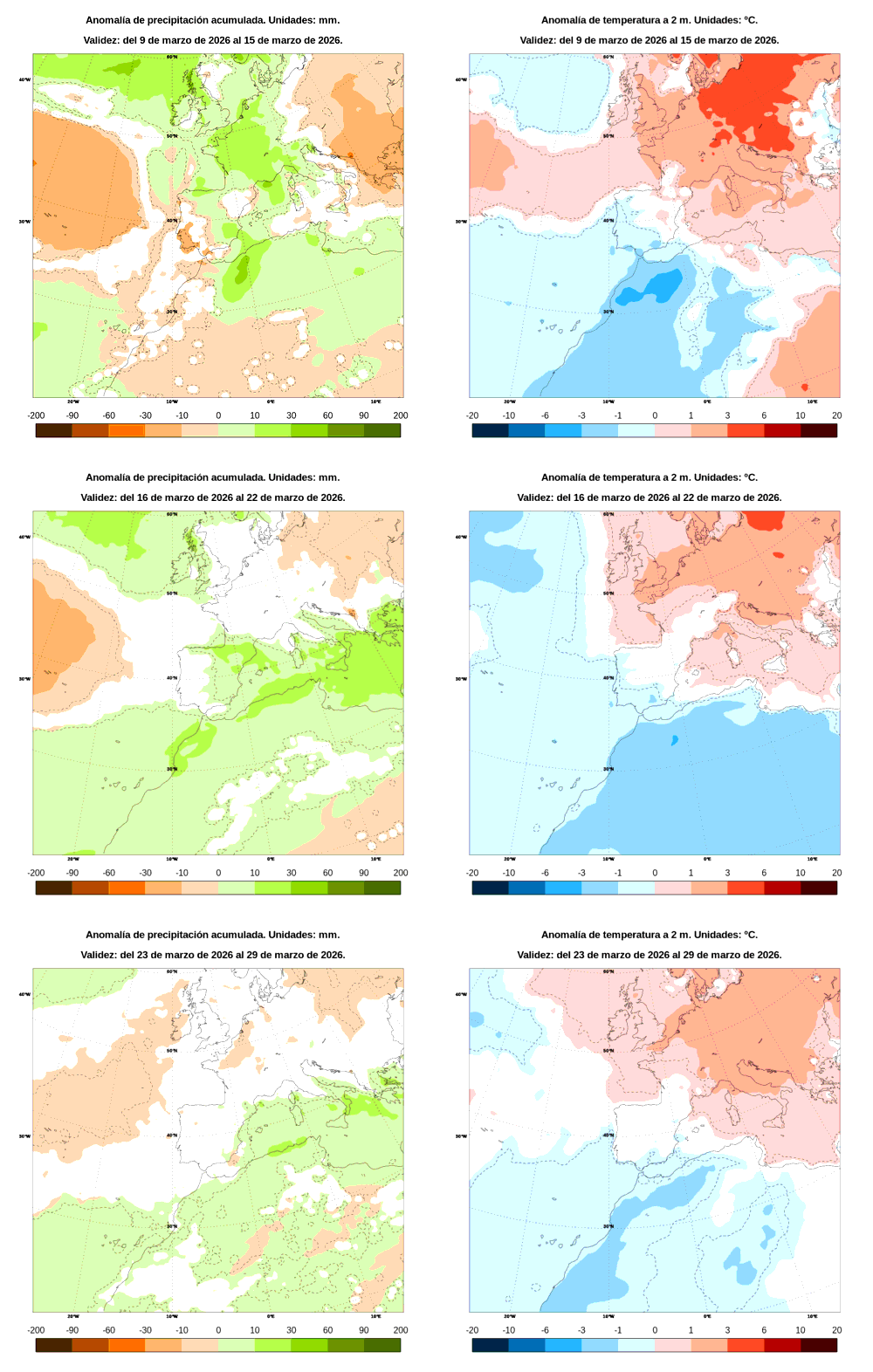 Anomal�a de precipitaci�n y temperatura entre el lunes 9 de marzo y el domingo 29 de marzo de 2026