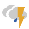 Very cloudy with thunderstorms and light rain showers