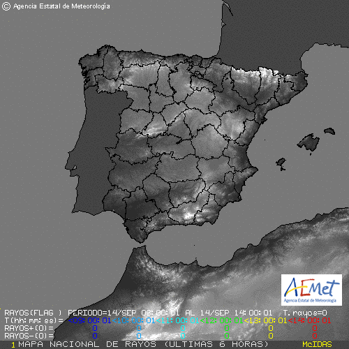 Lectura del radar de rayos a las 2026091414:00 horas UTC