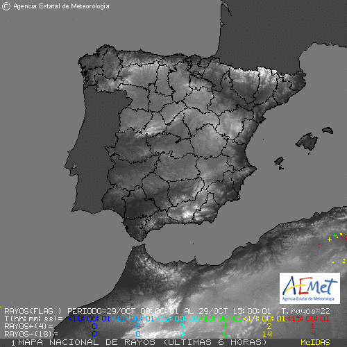 Lectura del radar de rayos a las 2026102915:00 horas UTC