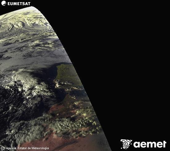 Aquesta imatge es genera utilitzant informaci dels canals visibles del satllit METEOSAT, que pertany a la segona generaci de satllits Meteosat (MSG). Per aquest motiu, noms hi ha informaci en la zona illuminada pel sol. A ms, els canals han sigut normalitzats perqu la lluentor no depenga de la posici del sol. dilluns, 27 d?octubre  2025 18:00