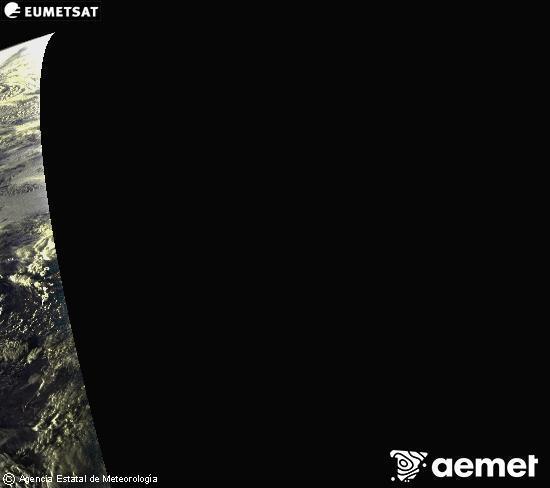 Aquesta imatge es genera utilitzant informaci dels canals visibles del satllit METEOSAT, que pertany a la segona generaci de satllits Meteosat (MSG). Per aquest motiu, noms hi ha informaci en la zona illuminada pel sol. A ms, els canals han sigut normalitzats perqu la lluentor no depenga de la posici del sol. dilluns, 27 d?octubre  2025 19:00