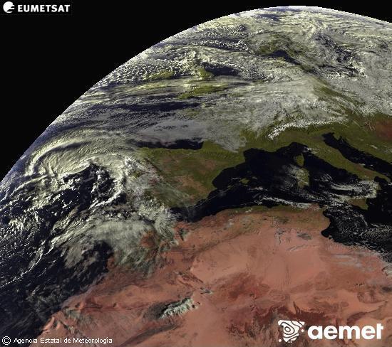 Aquesta imatge es genera utilitzant informaci dels canals visibles del satllit METEOSAT, que pertany a la segona generaci de satllits Meteosat (MSG). Per aquest motiu, noms hi ha informaci en la zona illuminada pel sol. A ms, els canals han sigut normalitzats perqu la lluentor no depenga de la posici del sol. dimarts, 28 d?octubre  2025 09:00
