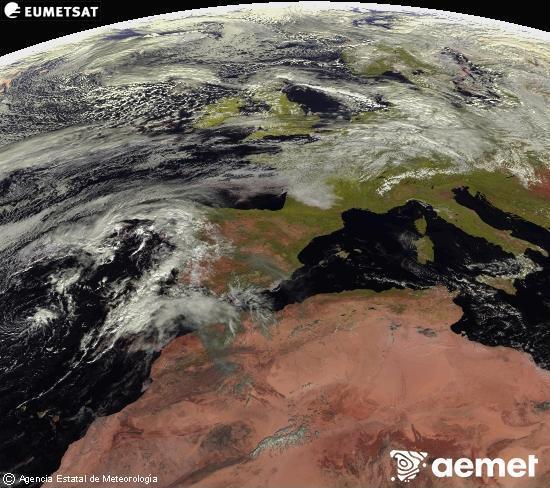 Aquesta imatge es genera utilitzant informaci dels canals visibles del satllit METEOSAT, que pertany a la segona generaci de satllits Meteosat (MSG). Per aquest motiu, noms hi ha informaci en la zona illuminada pel sol. A ms, els canals han sigut normalitzats perqu la lluentor no depenga de la posici del sol. dimarts, 28 d?octubre  2025 12:00