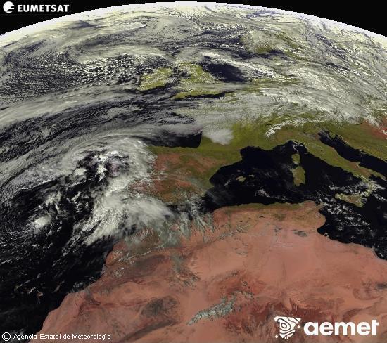 Aquesta imatge es genera utilitzant informaci dels canals visibles del satllit METEOSAT, que pertany a la segona generaci de satllits Meteosat (MSG). Per aquest motiu, noms hi ha informaci en la zona illuminada pel sol. A ms, els canals han sigut normalitzats perqu la lluentor no depenga de la posici del sol. dimarts, 28 d?octubre  2025 14:00