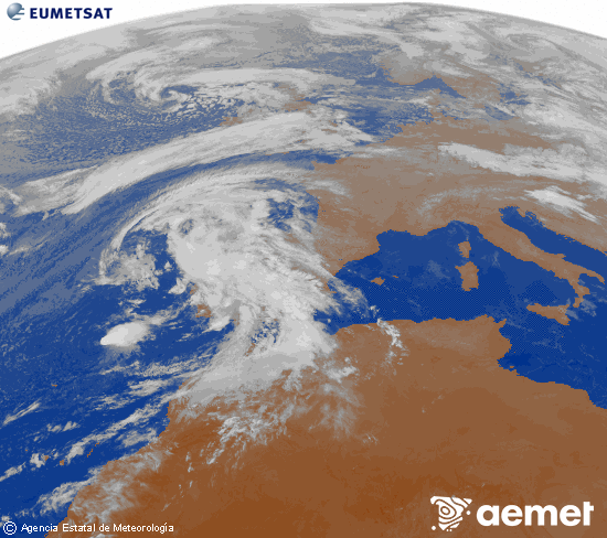 Imagen de la zona de Europa y Norte de frica del canal infrarrojo del satlite Meteosat operacional en 0N 0W, procesada para darle color. mardi, 28 octobre  2025 21:00