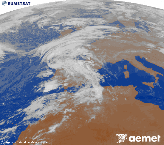 Imagen de la zona de Europa y Norte de frica del canal infrarrojo del satlite Meteosat operacional en 0N 0W, procesada para darle color. mercredi, 29 octobre  2025 03:00