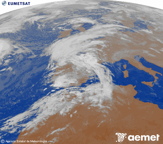 Imagen de la zona de Europa y Norte de frica del canal infrarrojo del satlite Meteosat operacional en 0N 0W, procesada para darle color. Wednesday, 29 October  2025 07:00