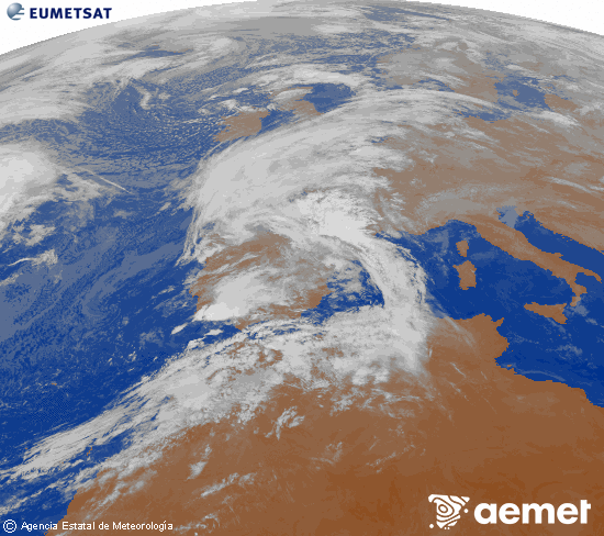 Imagen de la zona de Europa y Norte de frica del canal infrarrojo del satlite Meteosat operacional en 0N 0W, procesada para darle color. Wednesday, 29 October  2025 08:00