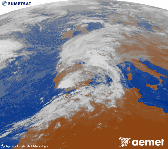 Imagen de la zona de Europa y Norte de frica del canal infrarrojo del satlite Meteosat operacional en 0N 0W, procesada para darle color. Wednesday, 29 October  2025 10:00
