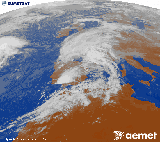 Imagen de la zona de Europa y Norte de frica del canal infrarrojo del satlite Meteosat operacional en 0N 0W, procesada para darle color. Wednesday, 29 October  2025 11:00