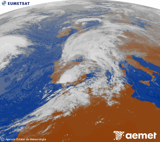 Imagen de la zona de Europa y Norte de frica del canal infrarrojo del satlite Meteosat operacional en 0N 0W, procesada para darle color. Wednesday, 29 October  2025 12:00