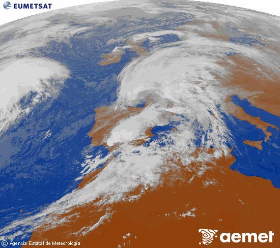 Imagen de la zona de Europa y Norte de frica del canal infrarrojo del satlite Meteosat operacional en 0N 0W, procesada para darle color. Wednesday, 29 October  2025 14:00