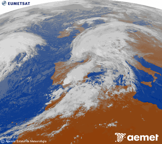 Imagen de la zona de Europa y Norte de frica del canal infrarrojo del satlite Meteosat operacional en 0N 0W, procesada para darle color. Wednesday, 29 October  2025 15:00