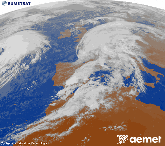 Imagen de la zona de Europa y Norte de frica del canal infrarrojo del satlite Meteosat operacional en 0N 0W, procesada para darle color. Wednesday, 29 October  2025 17:00