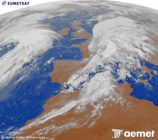 Imaxe da zona de Europa e Norte de frica da canle infravermella do satlite Meteosat operacional en 0N 0W, procesada para darlle cor. mrcores, 29 outubro  2025 22:00