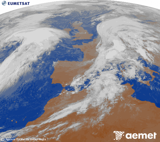 Imaxe da zona de Europa e Norte de frica da canle infravermella do satlite Meteosat operacional en 0N 0W, procesada para darlle cor. xoves, 30 outubro  2025 00:00