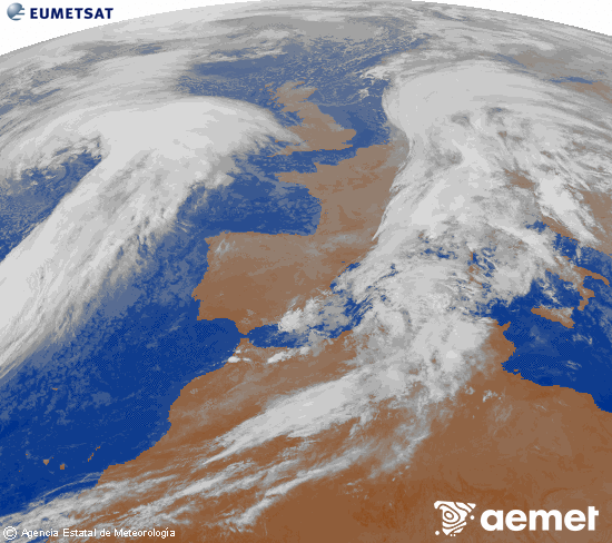 Imaxe da zona de Europa e Norte de frica da canle infravermella do satlite Meteosat operacional en 0N 0W, procesada para darlle cor. xoves, 30 outubro  2025 02:00