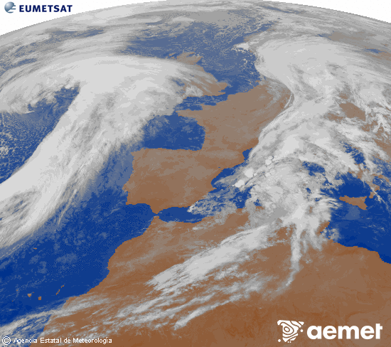 Imaxe da zona de Europa e Norte de frica da canle infravermella do satlite Meteosat operacional en 0N 0W, procesada para darlle cor. xoves, 30 outubro  2025 05:00