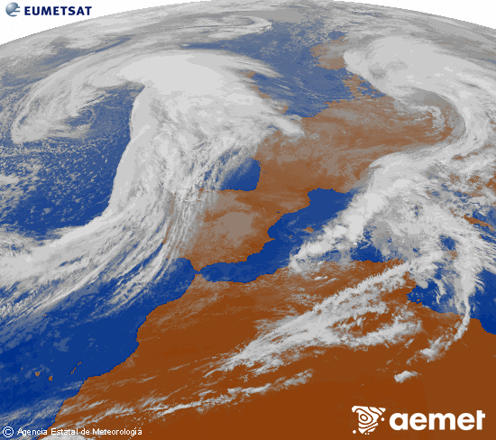 Imagen de la zona de Europa y Norte de frica del canal infrarrojo del satlite Meteosat operacional en 0N 0W, procesada para darle color. jeudi, 30 octobre  2025 13:00