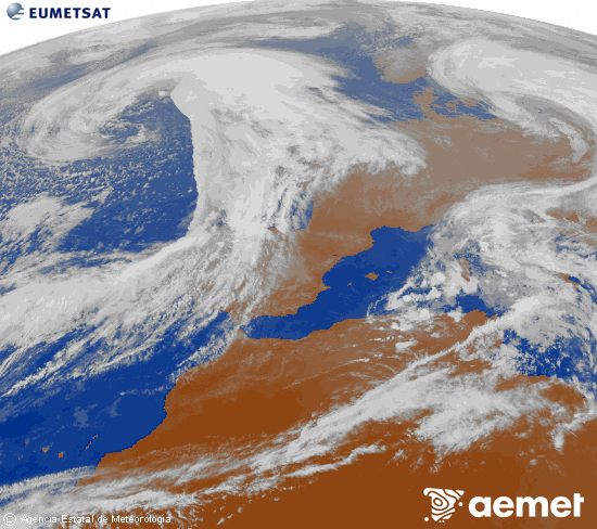 Imagen de la zona de Europa y Norte de frica del canal infrarrojo del satlite Meteosat operacional en 0N 0W, procesada para darle color. Thursday, 30 October  2025 17:00