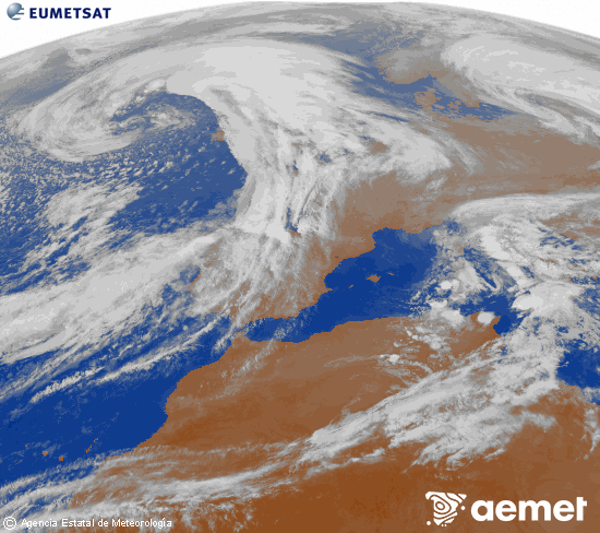 Imagen de la zona de Europa y Norte de frica del canal infrarrojo del satlite Meteosat operacional en 0N 0W, procesada para darle color. Thursday, 30 October  2025 20:00