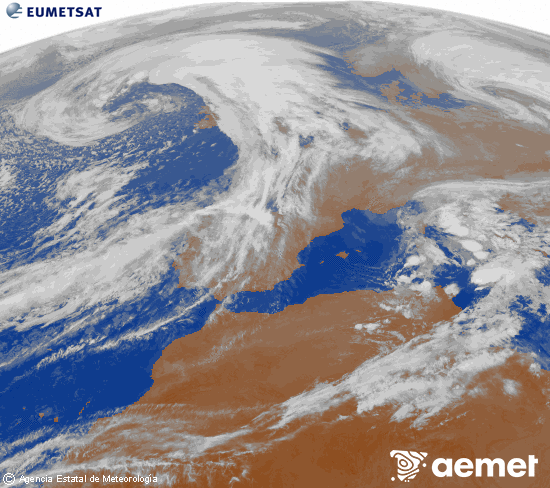 Imagen de la zona de Europa y Norte de frica del canal infrarrojo del satlite Meteosat operacional en 0N 0W, procesada para darle color. Thursday, 30 October  2025 21:00