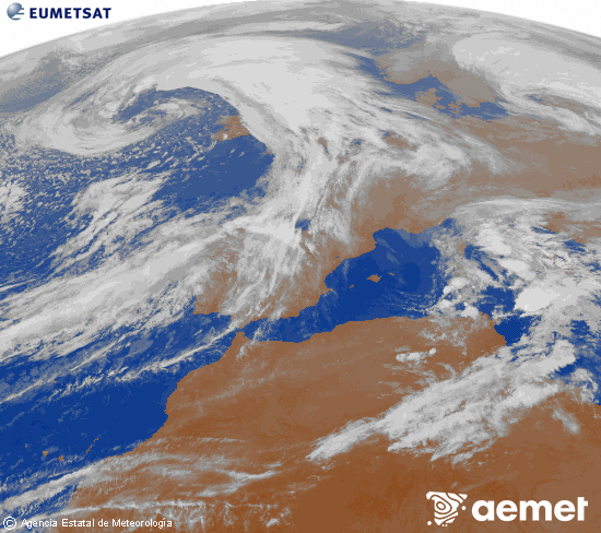 Imagen de la zona de Europa y Norte de frica del canal infrarrojo del satlite Meteosat operacional en 0N 0W, procesada para darle color. Thursday, 30 October  2025 22:00