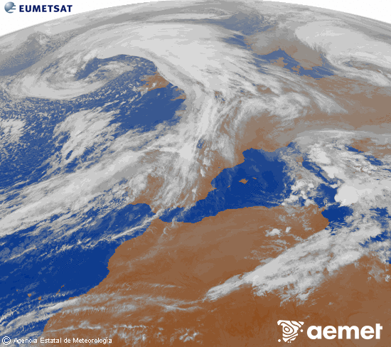 Imagen de la zona de Europa y Norte de frica del canal infrarrojo del satlite Meteosat operacional en 0N 0W, procesada para darle color. Thursday, 30 October  2025 23:00