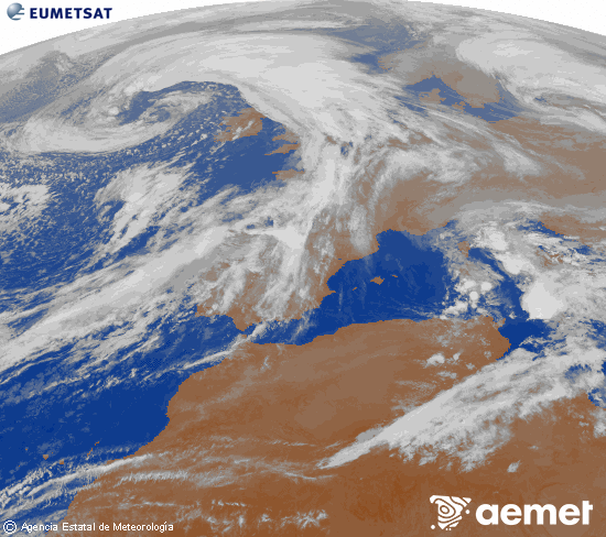 Imagen de la zona de Europa y Norte de frica del canal infrarrojo del satlite Meteosat operacional en 0N 0W, procesada para darle color. Friday, 31 October  2025 00:00