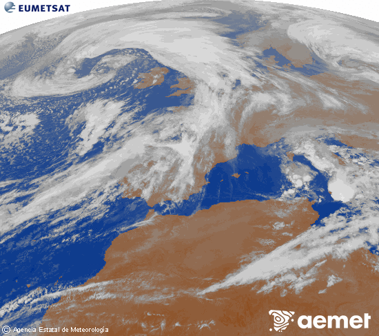 Imagen de la zona de Europa y Norte de frica del canal infrarrojo del satlite Meteosat operacional en 0N 0W, procesada para darle color. Friday, 31 October  2025 01:00