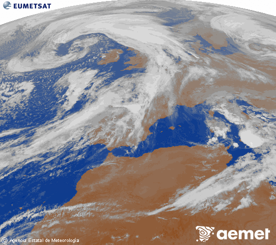 Imagen de la zona de Europa y Norte de frica del canal infrarrojo del satlite Meteosat operacional en 0N 0W, procesada para darle color. Friday, 31 October  2025 02:00