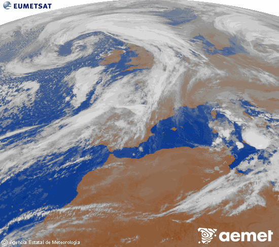 Imagen de la zona de Europa y Norte de frica del canal infrarrojo del satlite Meteosat operacional en 0N 0W, procesada para darle color. Friday, 31 October  2025 03:00