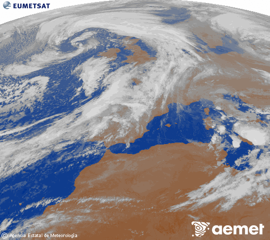 Imagen de la zona de Europa y Norte de frica del canal infrarrojo del satlite Meteosat operacional en 0N 0W, procesada para darle color. ostirala, 2025ko urriak 31, ordua: 05:00