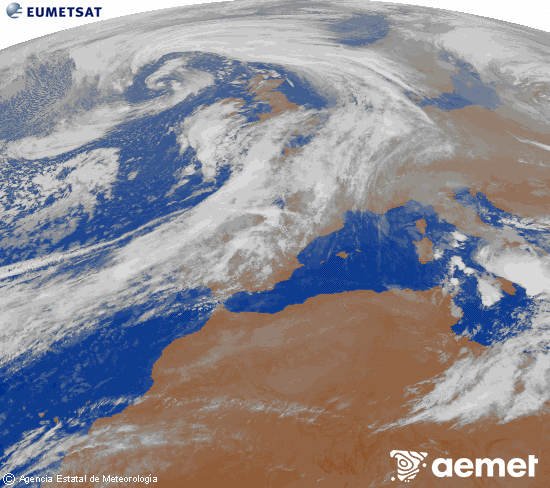 Imagen de la zona de Europa y Norte de frica del canal infrarrojo del satlite Meteosat operacional en 0N 0W, procesada para darle color. ostirala, 2025ko urriak 31, ordua: 07:00