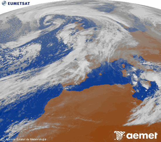 Imagen de la zona de Europa y Norte de frica del canal infrarrojo del satlite Meteosat operacional en 0N 0W, procesada para darle color. ostirala, 2025ko urriak 31, ordua: 09:00