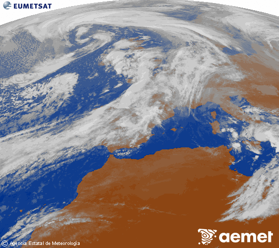 Imagen de la zona de Europa y Norte de frica del canal infrarrojo del satlite Meteosat operacional en 0N 0W, procesada para darle color. ostirala, 2025ko urriak 31, ordua: 10:00