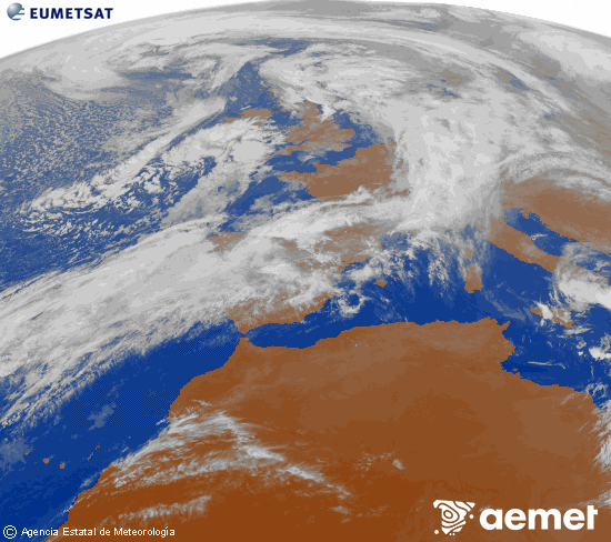 Imagen de la zona de Europa y Norte de frica del canal infrarrojo del satlite Meteosat operacional en 0N 0W, procesada para darle color. ostirala, 2025ko urriak 31, ordua: 18:00