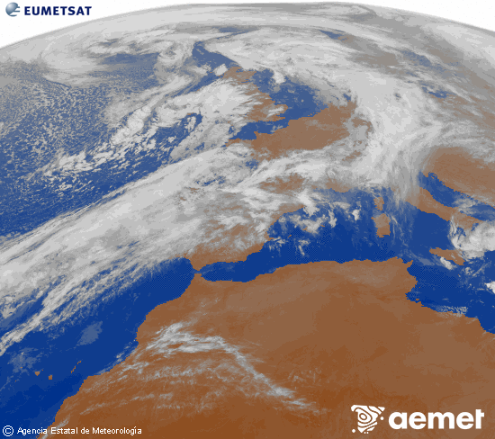 Imagen de la zona de Europa y Norte de frica del canal infrarrojo del satlite Meteosat operacional en 0N 0W, procesada para darle color. ostirala, 2025ko urriak 31, ordua: 21:00