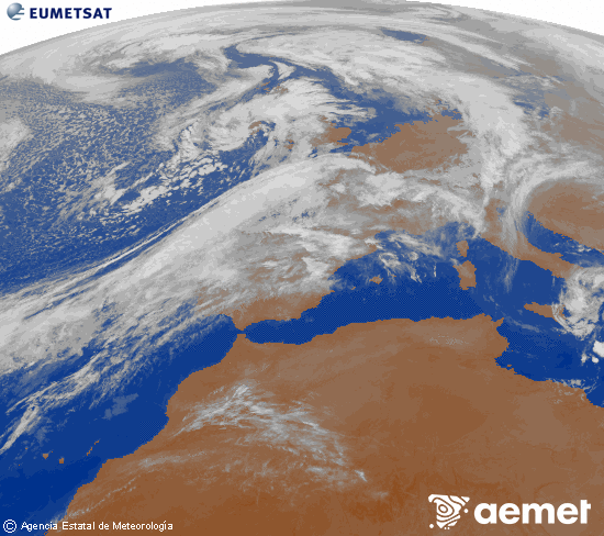 Imagen de la zona de Europa y Norte de frica del canal infrarrojo del satlite Meteosat operacional en 0N 0W, procesada para darle color. larunbata, 2025ko azaroak 01, ordua: 00:00