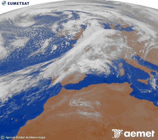 Imagen de la zona de Europa y Norte de frica del canal infrarrojo del satlite Meteosat operacional en 0N 0W, procesada para darle color. sbado, 01 noviembre 2025 a las 06:00