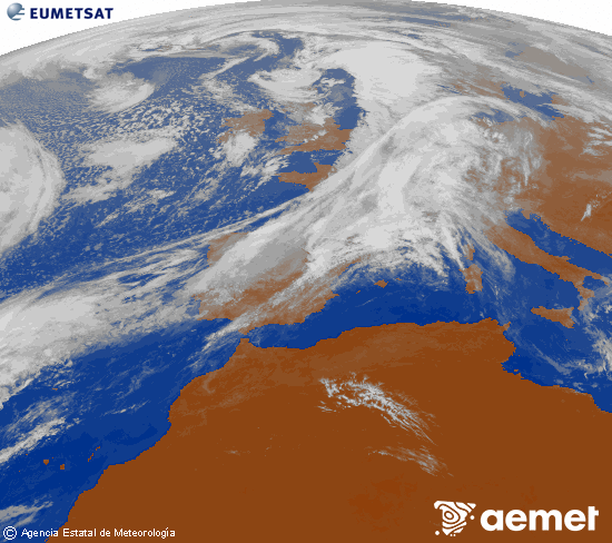 Imagen de la zona de Europa y Norte de frica del canal infrarrojo del satlite Meteosat operacional en 0N 0W, procesada para darle color. sbado, 01 noviembre 2025 a las 11:00