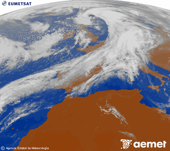 Imagen de la zona de Europa y Norte de frica del canal infrarrojo del satlite Meteosat operacional en 0N 0W, procesada para darle color. larunbata, 2025ko azaroak 01, ordua: 15:00