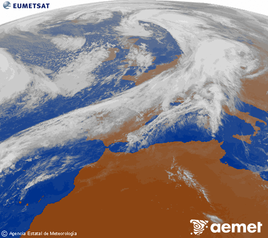 Imagen de la zona de Europa y Norte de frica del canal infrarrojo del satlite Meteosat operacional en 0N 0W, procesada para darle color. larunbata, 2025ko azaroak 01, ordua: 17:00