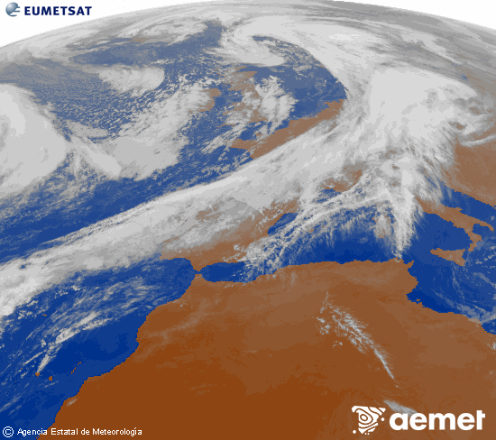 Imagen de la zona de Europa y Norte de frica del canal infrarrojo del satlite Meteosat operacional en 0N 0W, procesada para darle color. larunbata, 2025ko azaroak 01, ordua: 18:00