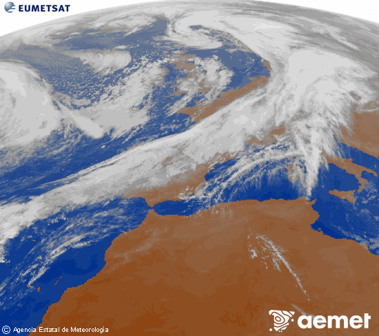 Imagen de la zona de Europa y Norte de frica del canal infrarrojo del satlite Meteosat operacional en 0N 0W, procesada para darle color. Saturday, 1 November  2025 19:00
