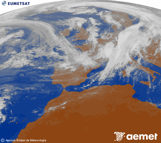 Imagen de la zona de Europa y Norte de frica del canal infrarrojo del satlite Meteosat operacional en 0N 0W, procesada para darle color. Sunday, 2 November  2025 10:00