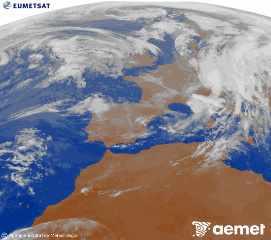Imagen de la zona de Europa y Norte de frica del canal infrarrojo del satlite Meteosat operacional en 0N 0W, procesada para darle color. Sunday, 2 November  2025 20:00