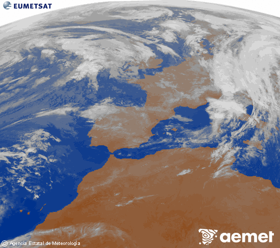 Imagen de la zona de Europa y Norte de frica del canal infrarrojo del satlite Meteosat operacional en 0N 0W, procesada para darle color. Sunday, 2 November  2025 22:00